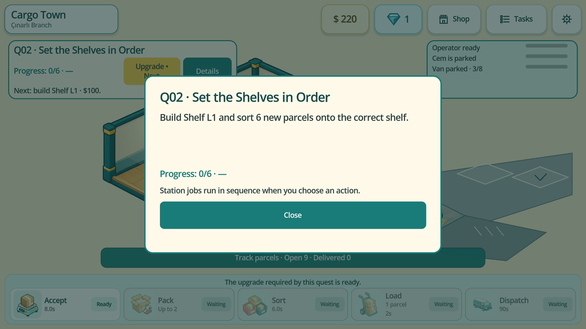 Cargo Town quest details screen
